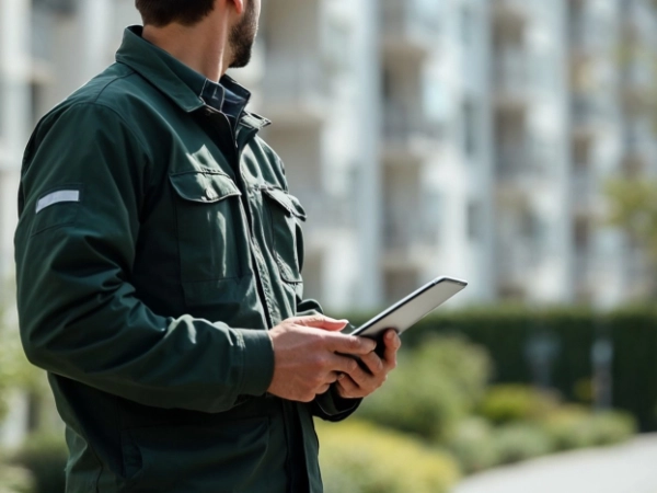 Hausmeister überprüft Heizungsanlage und dokumentiert Messwerte zur Objektbetreuung in Regensburg